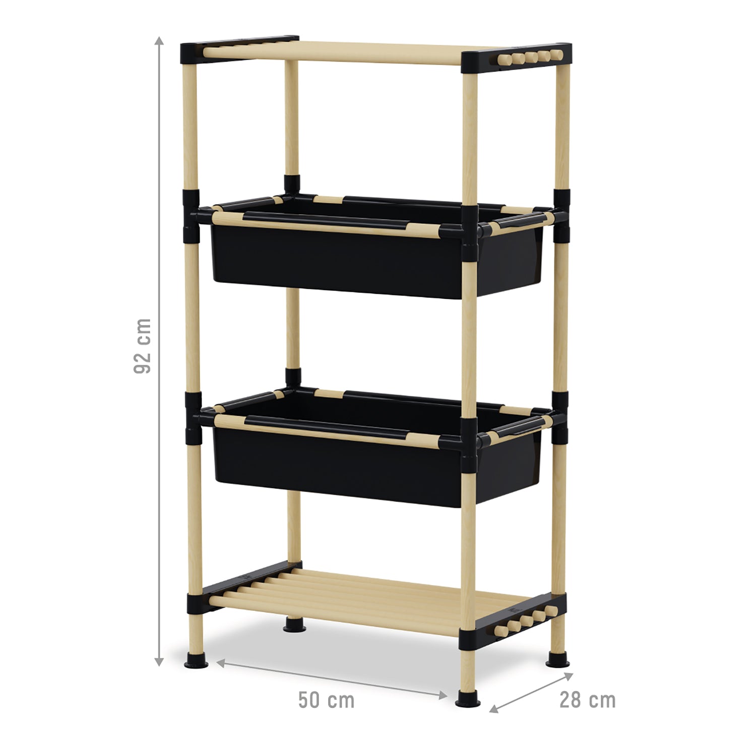 VESTIAMO CASA - Scaffale Multiuso 2 ripiani e 2 ceste in legno di pino Linea Woodpine - h92x50x28 cm