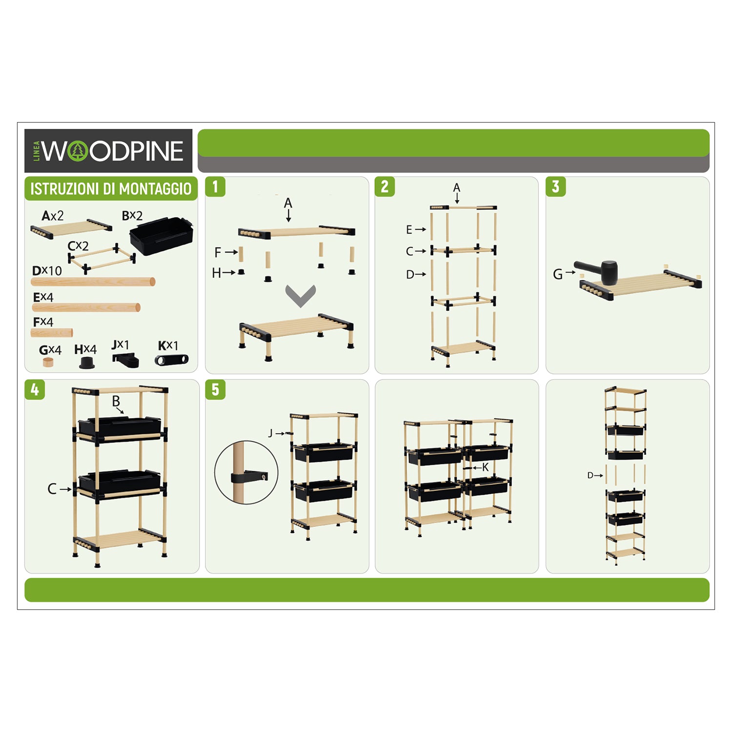 VESTIAMO CASA - Scaffale Multiuso 2 ripiani e 2 ceste in legno di pino Linea Woodpine - h92x50x28 cm