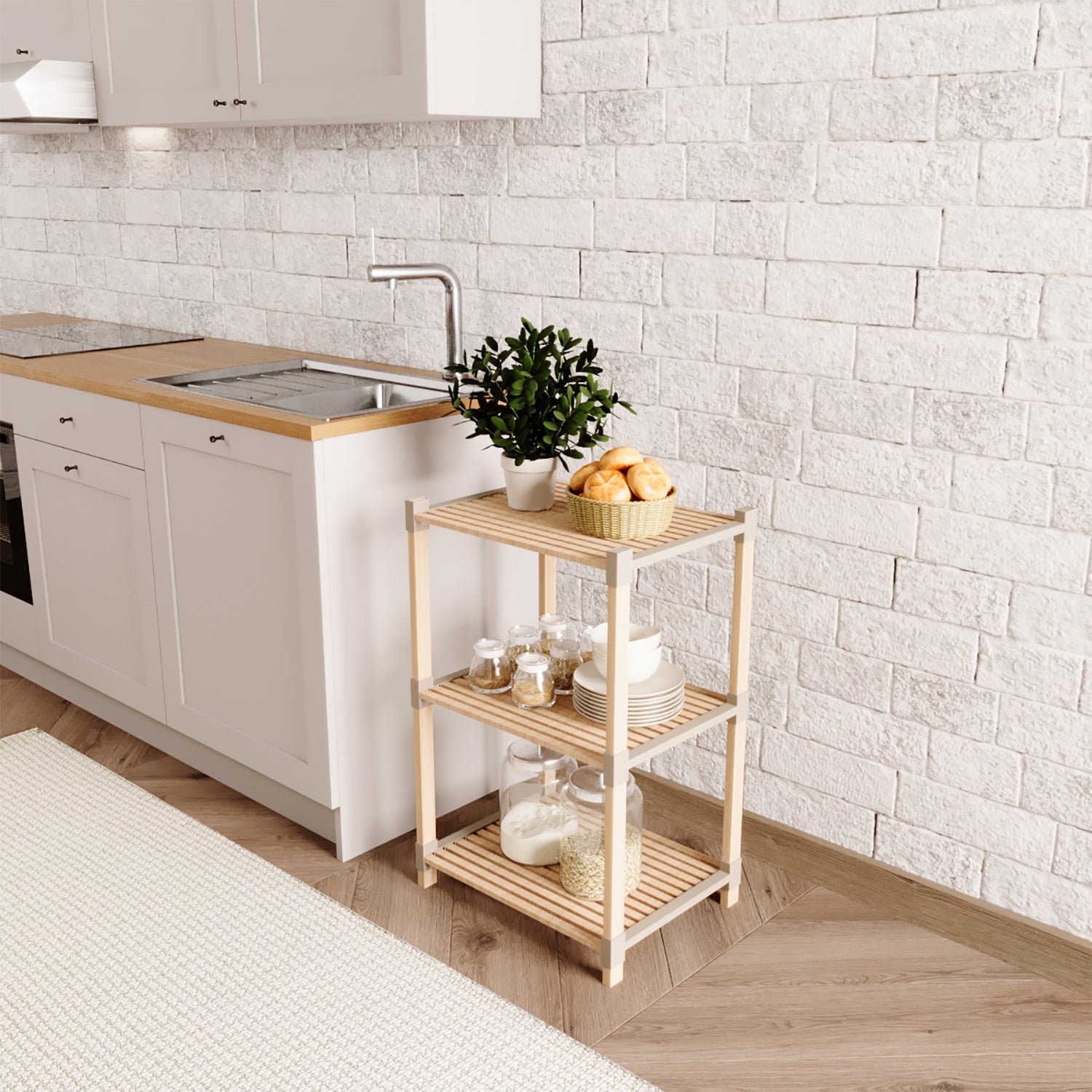 VESTIAMO CASA - Scaffale Multiuso in legno 3 ripiani FixWood - h80x38x32 cm