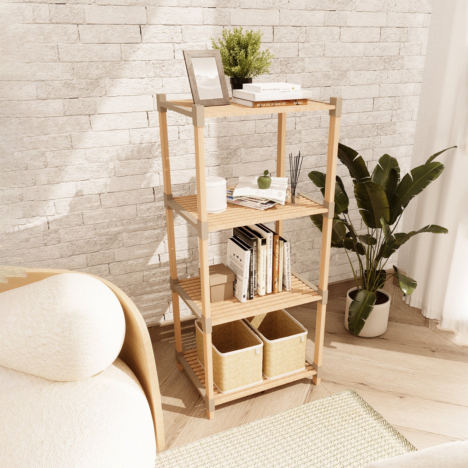 VESTIAMO CASA - Scaffale Multiuso in legno 4 ripiani FixWood - h117x38x32 cm