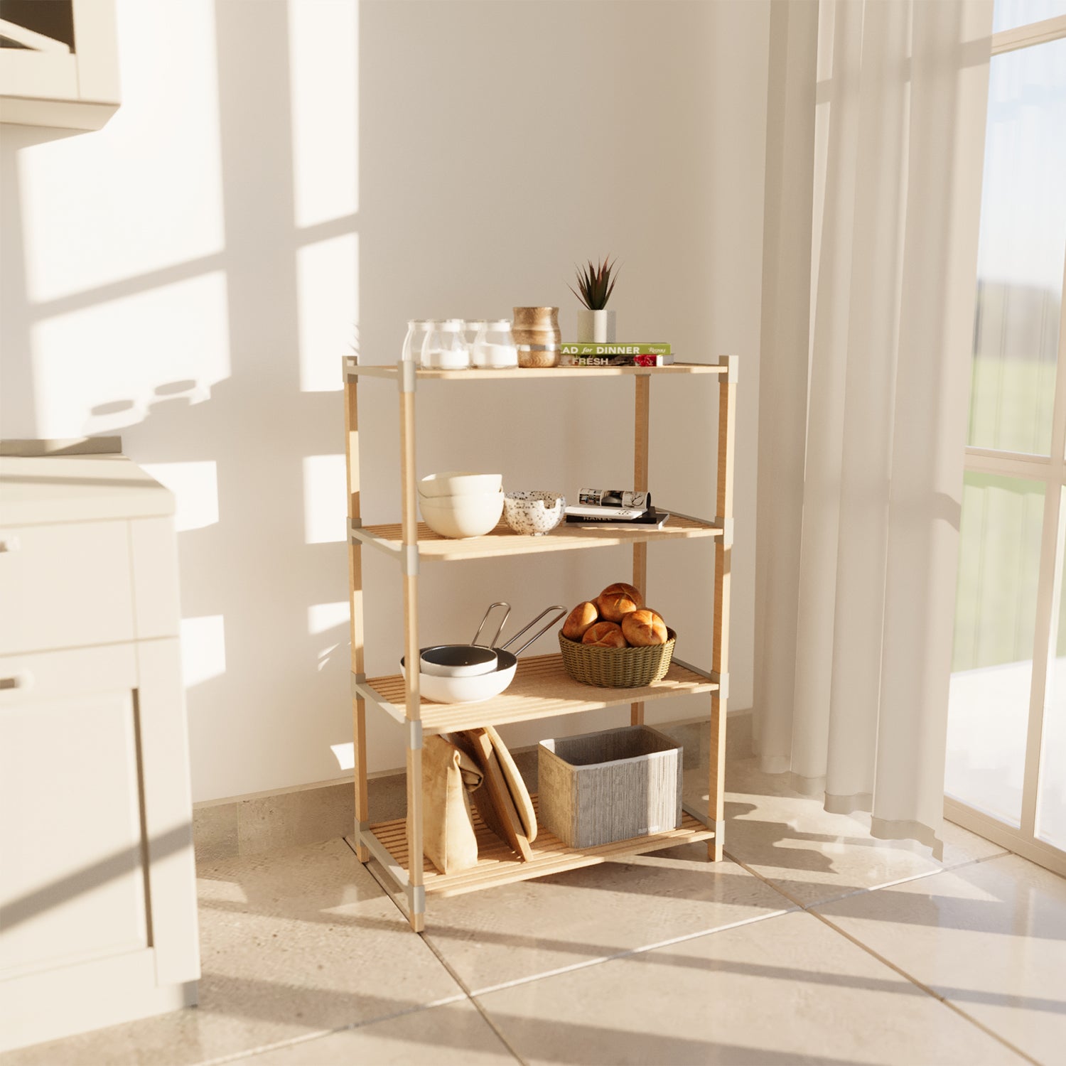 VESTIAMO CASA - Scaffale Multiuso in legno 4 ripiani FixWood - h117x66x32 cm