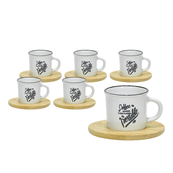 GUSTO CASA - Servizio da caffè Makes Everything Possible in Stoneware - 6 tazzine con piattini in bamboo