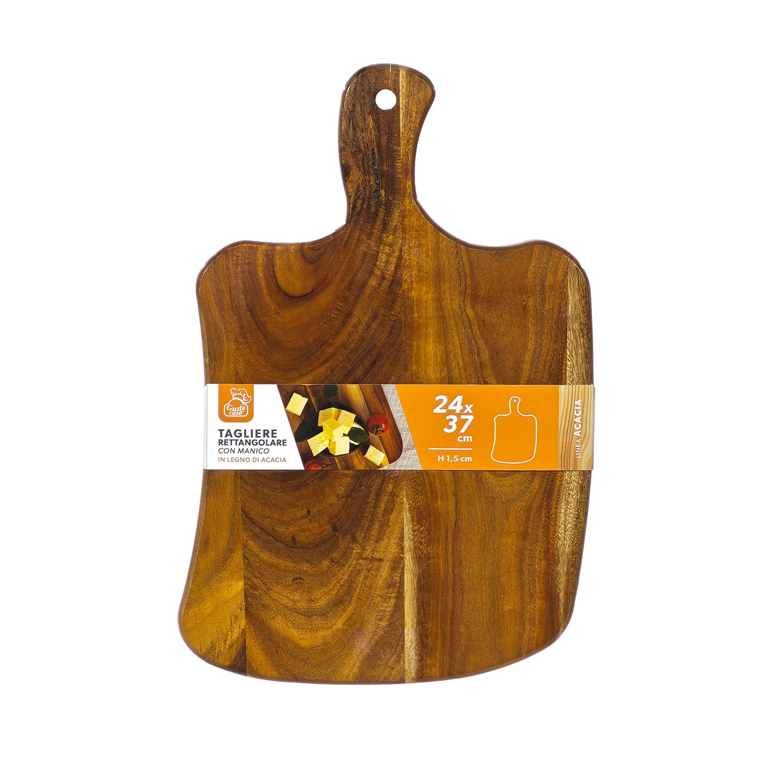 GUSTO CASA - Tagliere Rettangolare con manico in Legno di Acacia 24x37 cm
