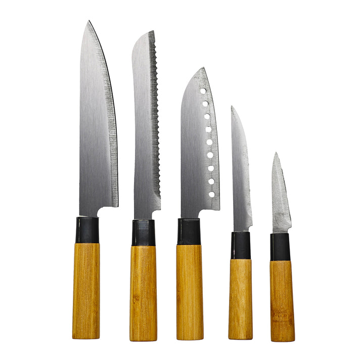 GUSTO CASA - Set Coltelli in Acciaio Inox con Manico in legno 5 Pezzi