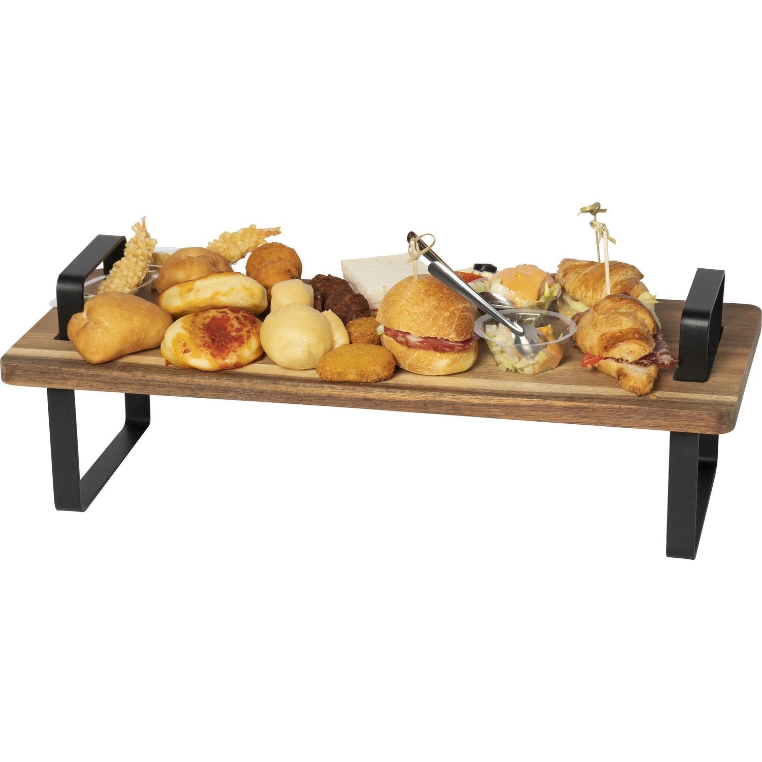 GUSTO CASA - Vassoio 2 in 1 in legno di Acacia con supporti in metallo - h16x48x20 cm