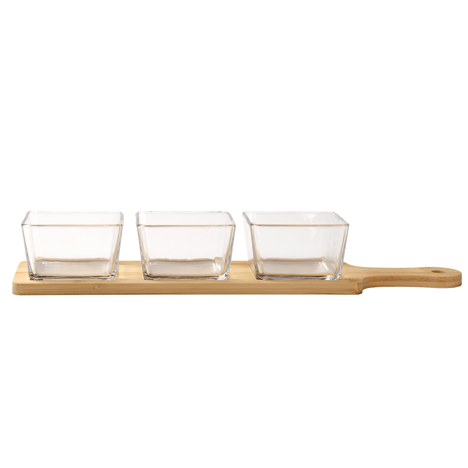 GUSTO CASA - Antipastiera con 3 Ciotole in Vetro e Base in Bamboo Linea Azulejos 40x10 cm