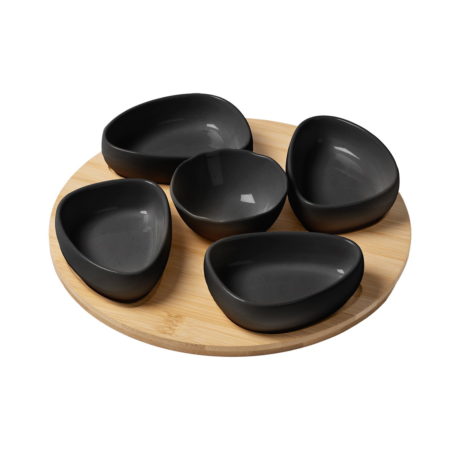 GUSTO CASA - Antipastiera in Bamboo con Ciotole in New Bone China Linea Natura diametro 27 cm