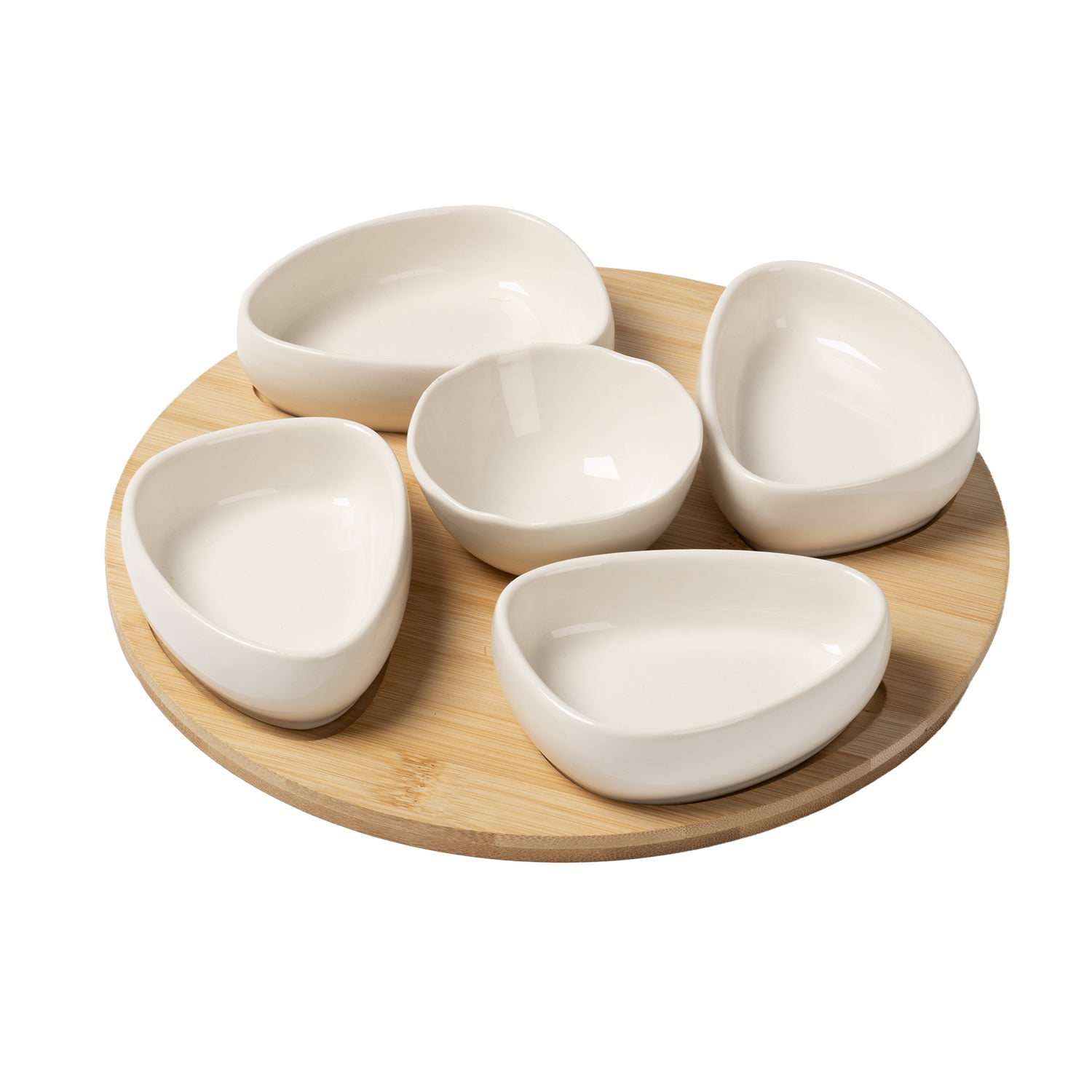 GUSTO CASA - Antipastiera in Bamboo con Ciotole in New Bone China Linea Natura diametro 27 cm