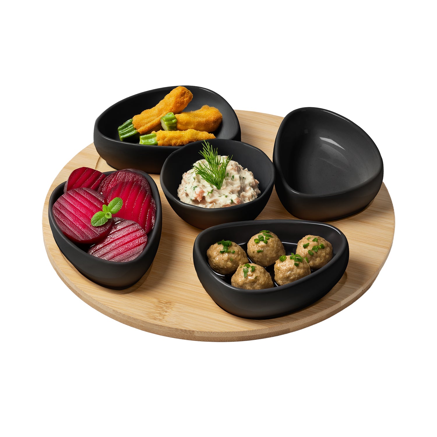 GUSTO CASA - Antipastiera in Bamboo con Ciotole in New Bone China Linea Natura diametro 27 cm