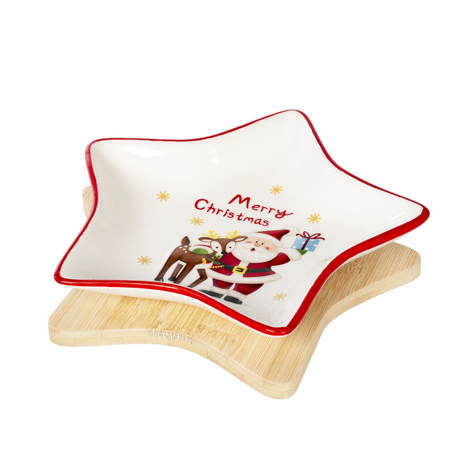 VESTIAMO CASA GRAN NATALE - Antipastiera Stella di Natale con Base in Bamboo 21x21,7 cm