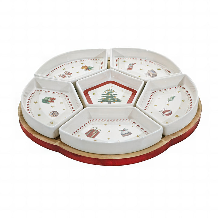 VESTIAMO CASA GRAN NATALE - Antipastiera Natalizia 6 Posti in Bamboo diametro 32 cm
