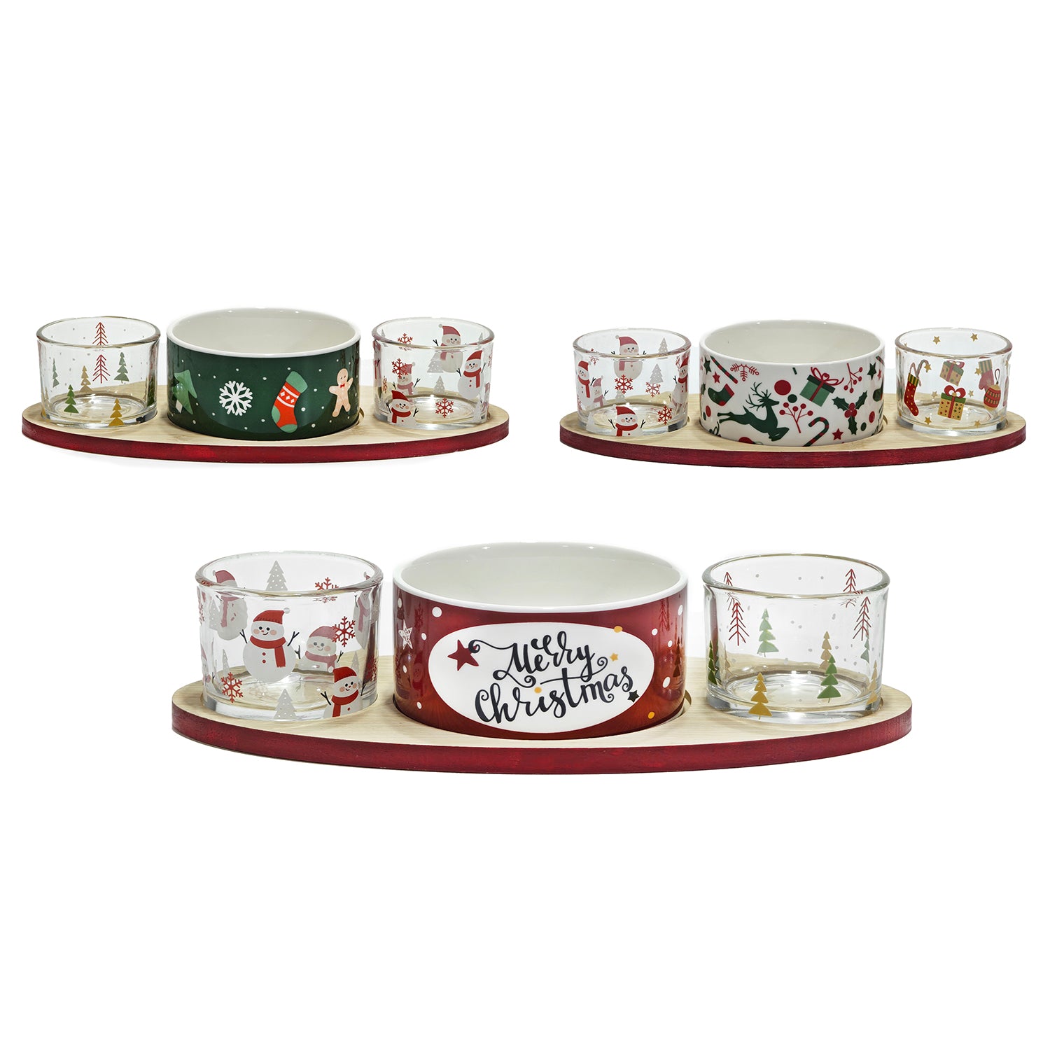 VESTIAMO CASA GRAN NATALE - Antipastiera Natalizia in Bamboo Merry Christmas 28x13 cm - Set 3 pezzi