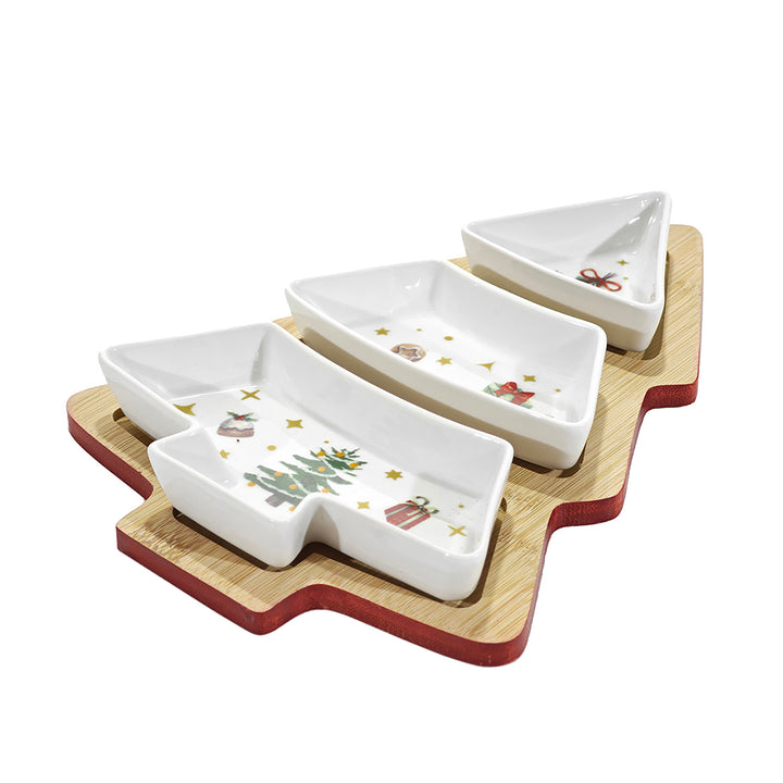 VESTIAMO CASA GRAN NATALE - Antipastiera Natalizia 3 Posti in Bamboo 27,5x19,5 cm