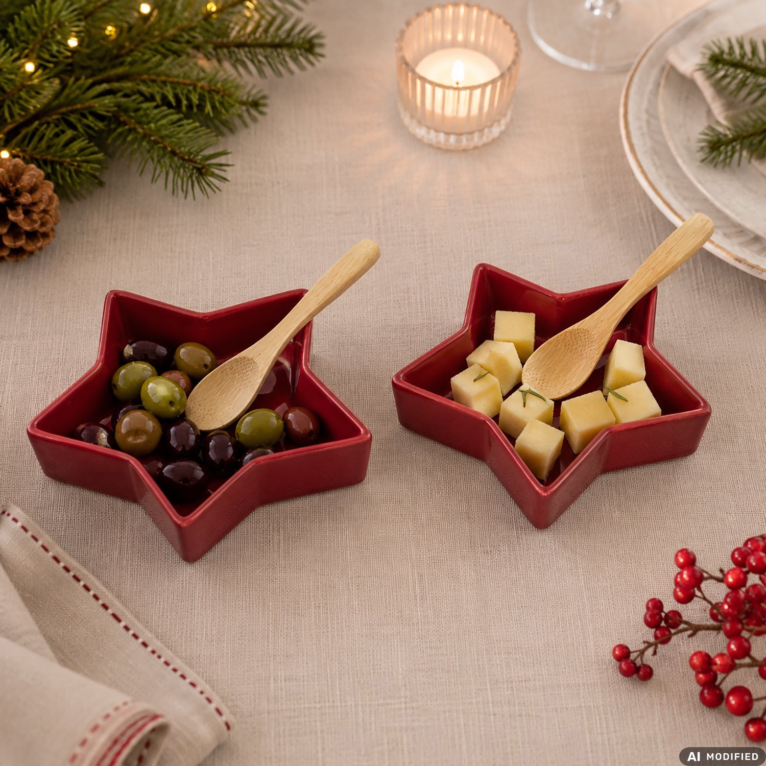 VESTIAMO CASA GRAN NATALE - Set Ciotole Natalizie con Cucchiai in Bamboo 4 Pezzi