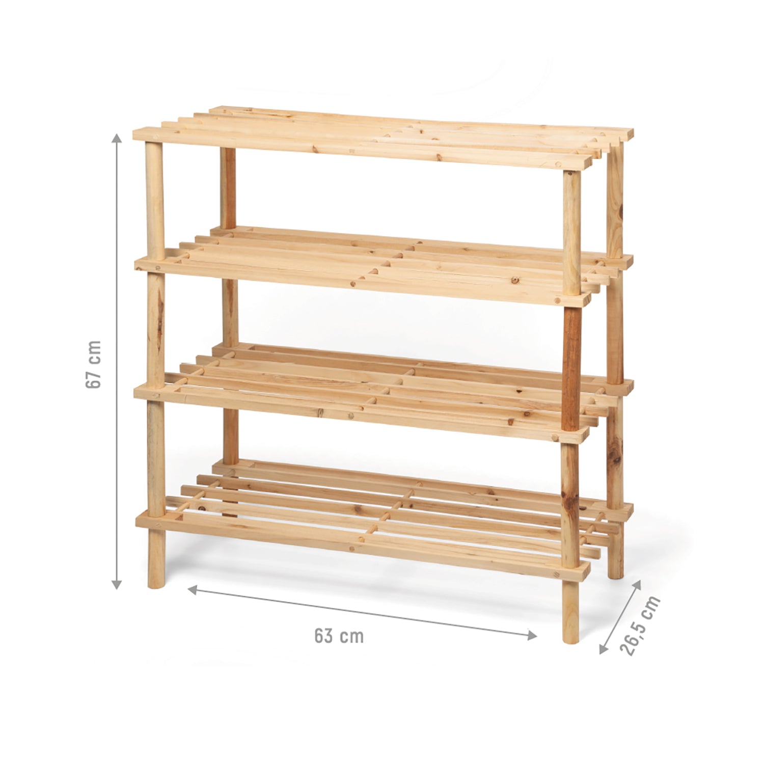 VESTIAMO CASA - Scarpiera Multiuso in Legno di Abete 4 Ripiani Linea Woodhandy - h67x63x26,5 cm