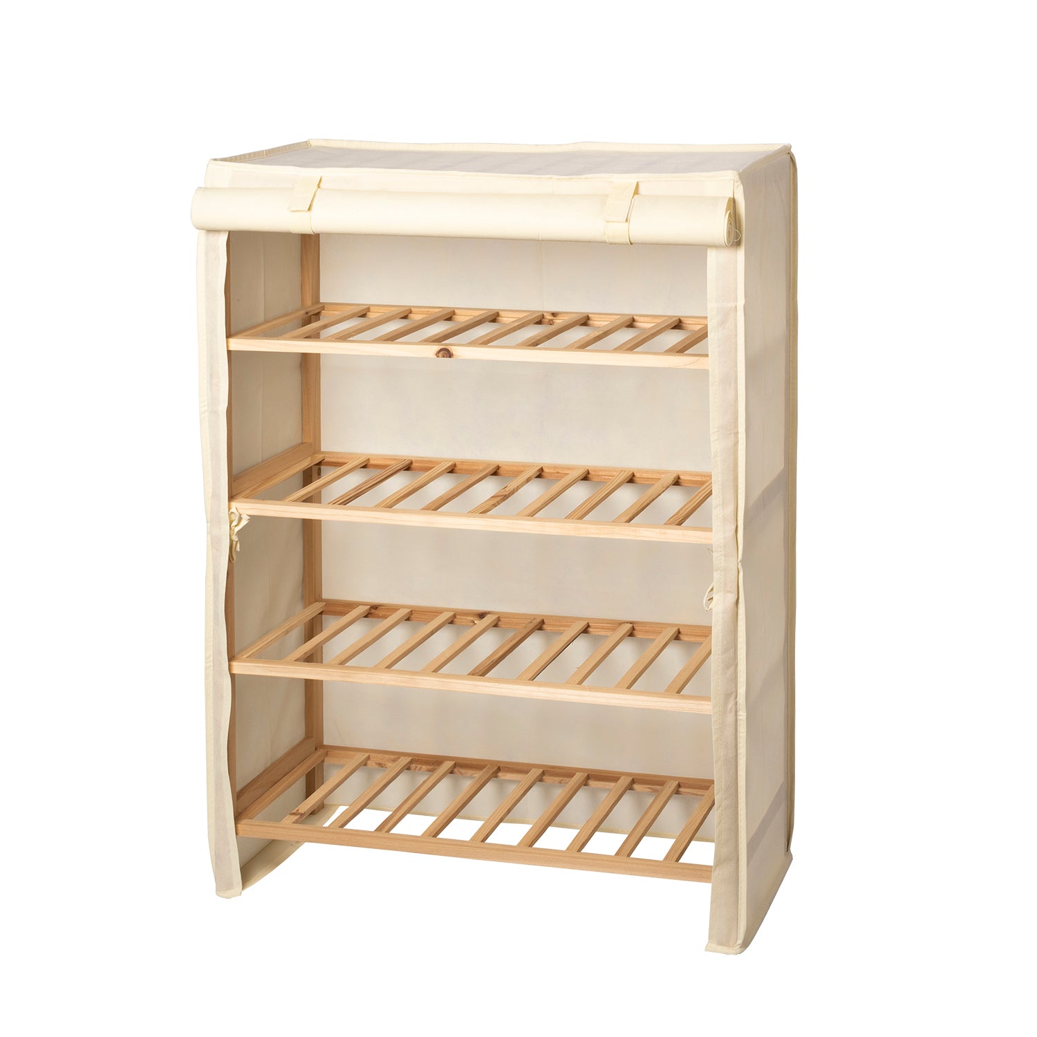 VESTIAMO CASA - Scarpiera 4 Ripiani in Legno di Abete con Rivestimento in Tessuto Linea Woodhandy h88,5x63x27 cm