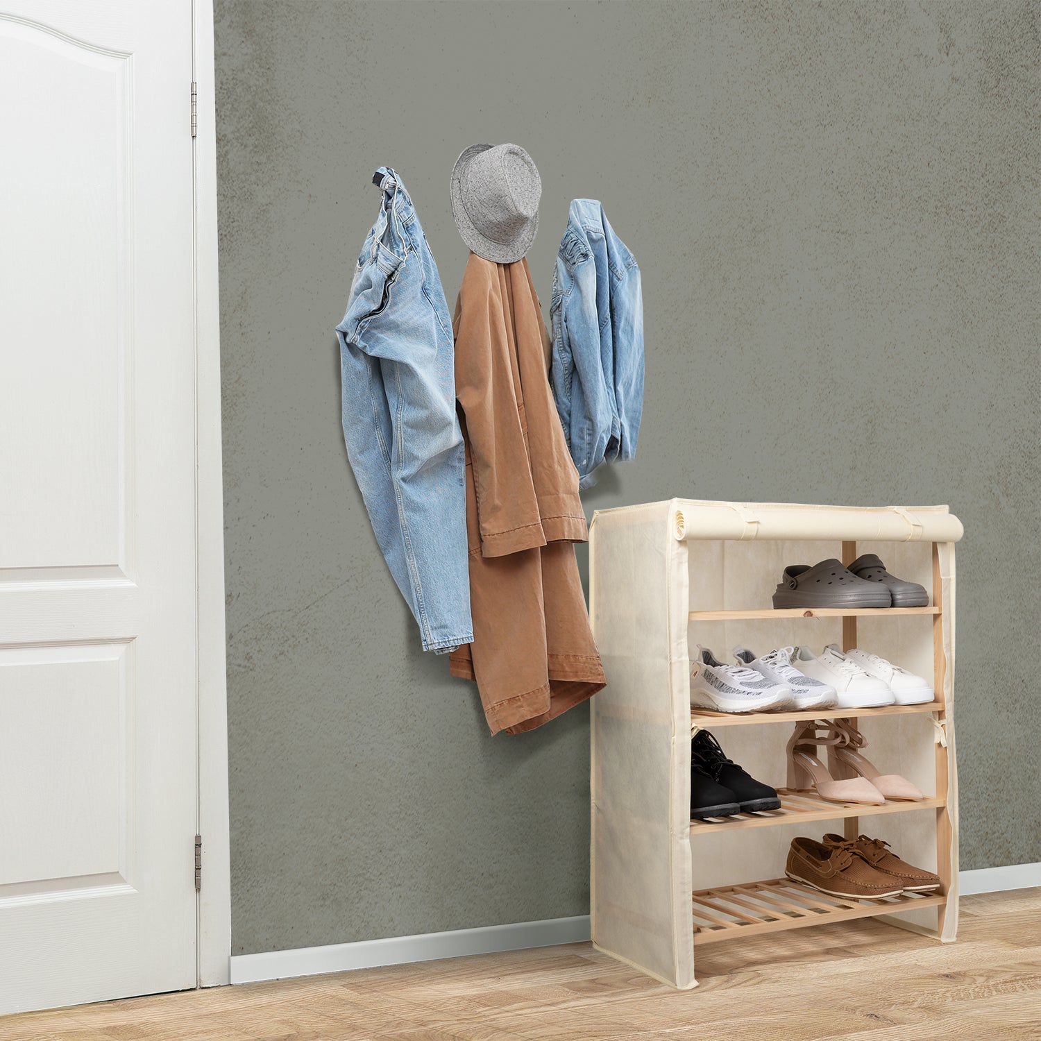 VESTIAMO CASA - Scarpiera 4 ripiani 12 posti Linea Woodhandy - h89x63x28 cm