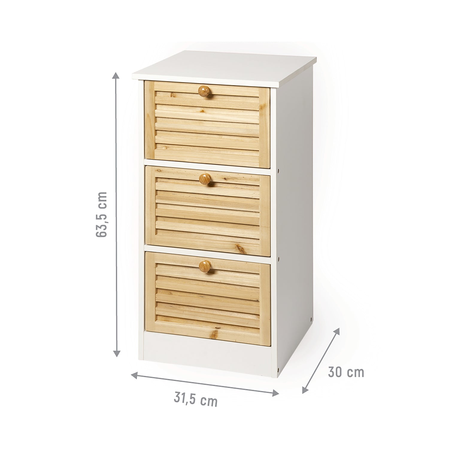 VESTIAMO CASA - Cassettiera Multiuso 3 cassetti Legno di Abete Linea Woodhandy - h63,5x31,5x30 cm