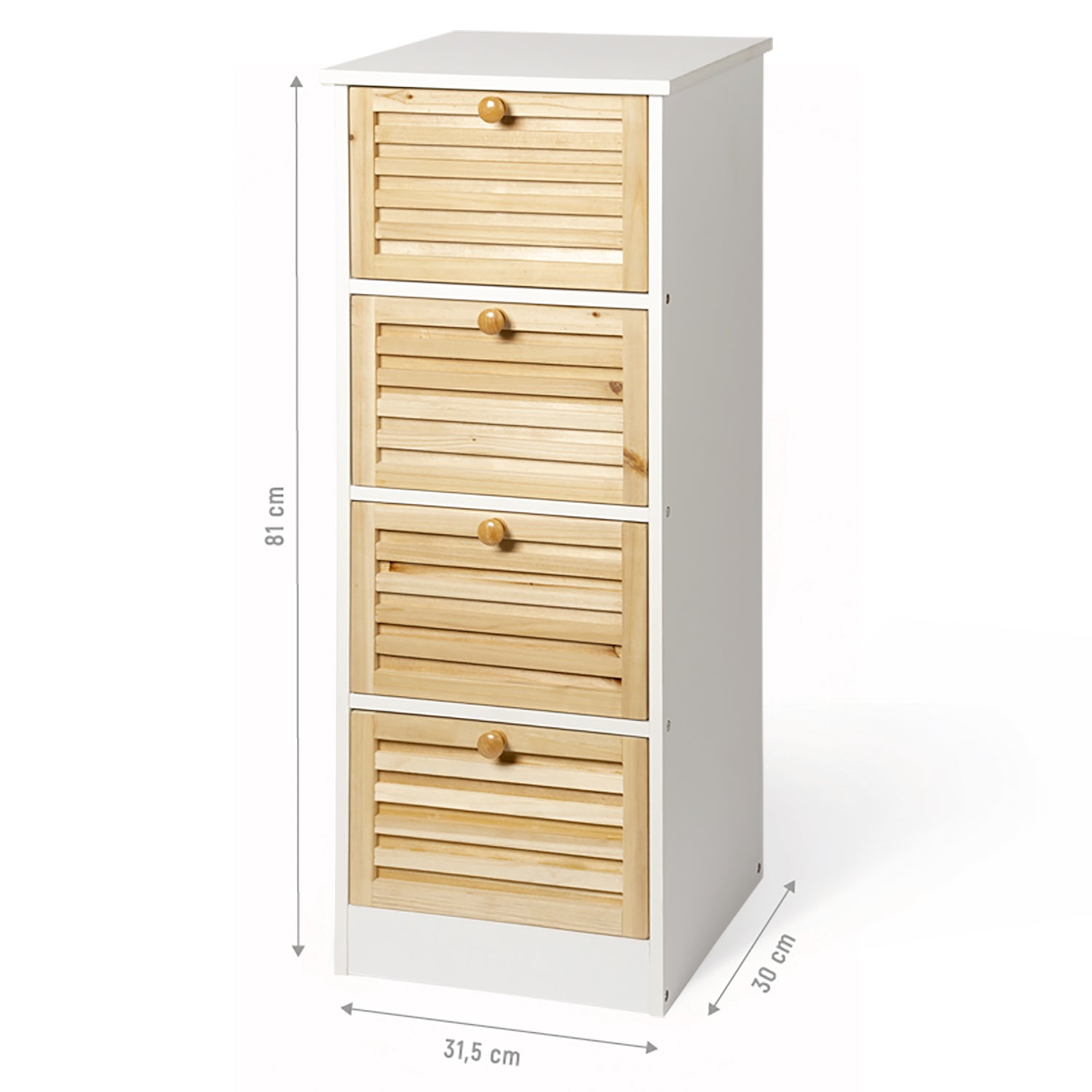 VESTIAMO CASA - Cassettiera Multiuso 4 cassetti Legno di Abete Linea Woodhandy - h81x31,5x30 cm