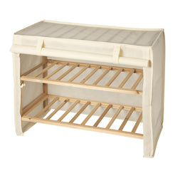 VESTIAMO CASA - Scarpiera 2 ripiani rivestita in tessuto Linea Woodpine - h49x63x27,5 cm