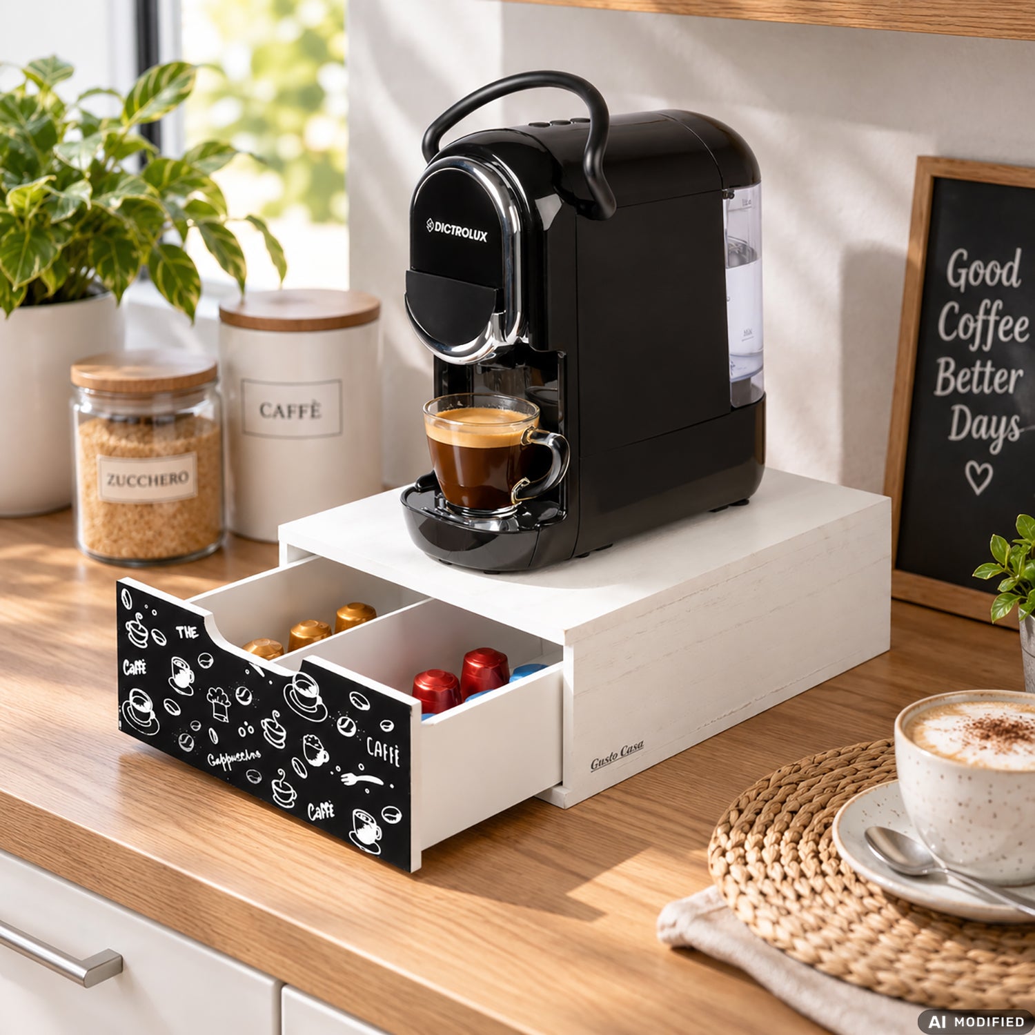 GUSTO CASA - Porta Capsule Caffè 2 Scomparti in MDF Linea Wooden 22x32 cm