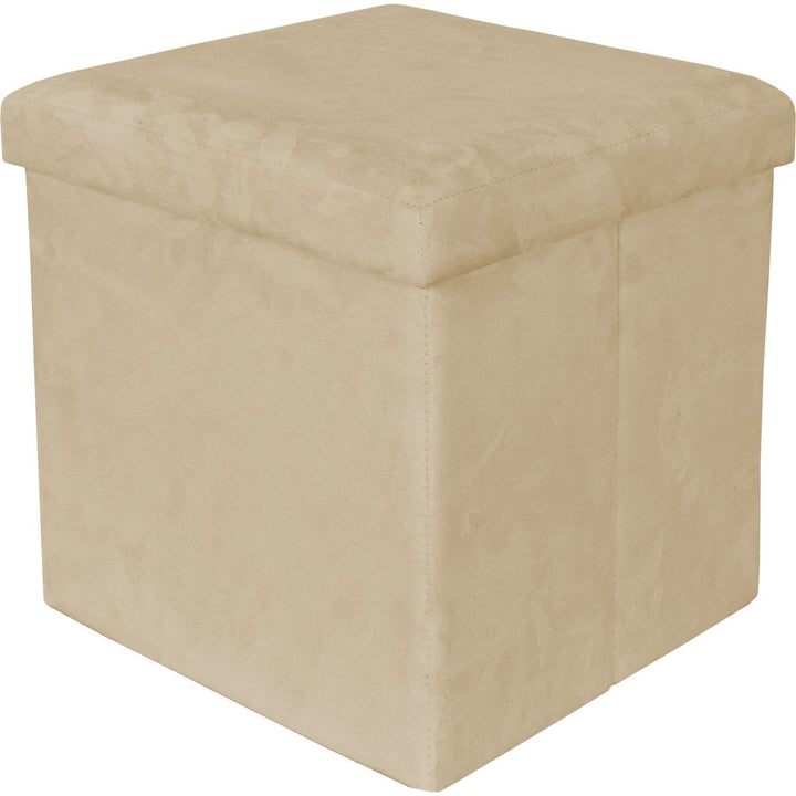 VESTIAMO CASA - Pouf contenitore beige in velluto richiudibile - 38x38 cm