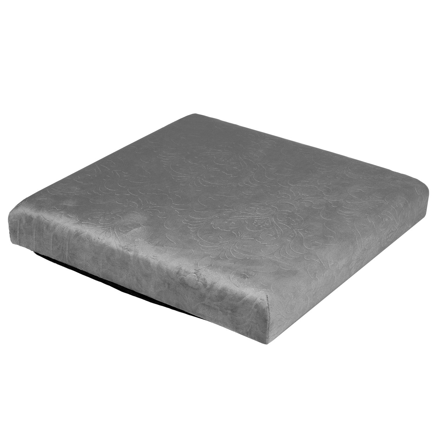 VESTIAMO CASA - Pouf Contenitore in Velluto Damascato Grigio  - h37,5x38x38 cm