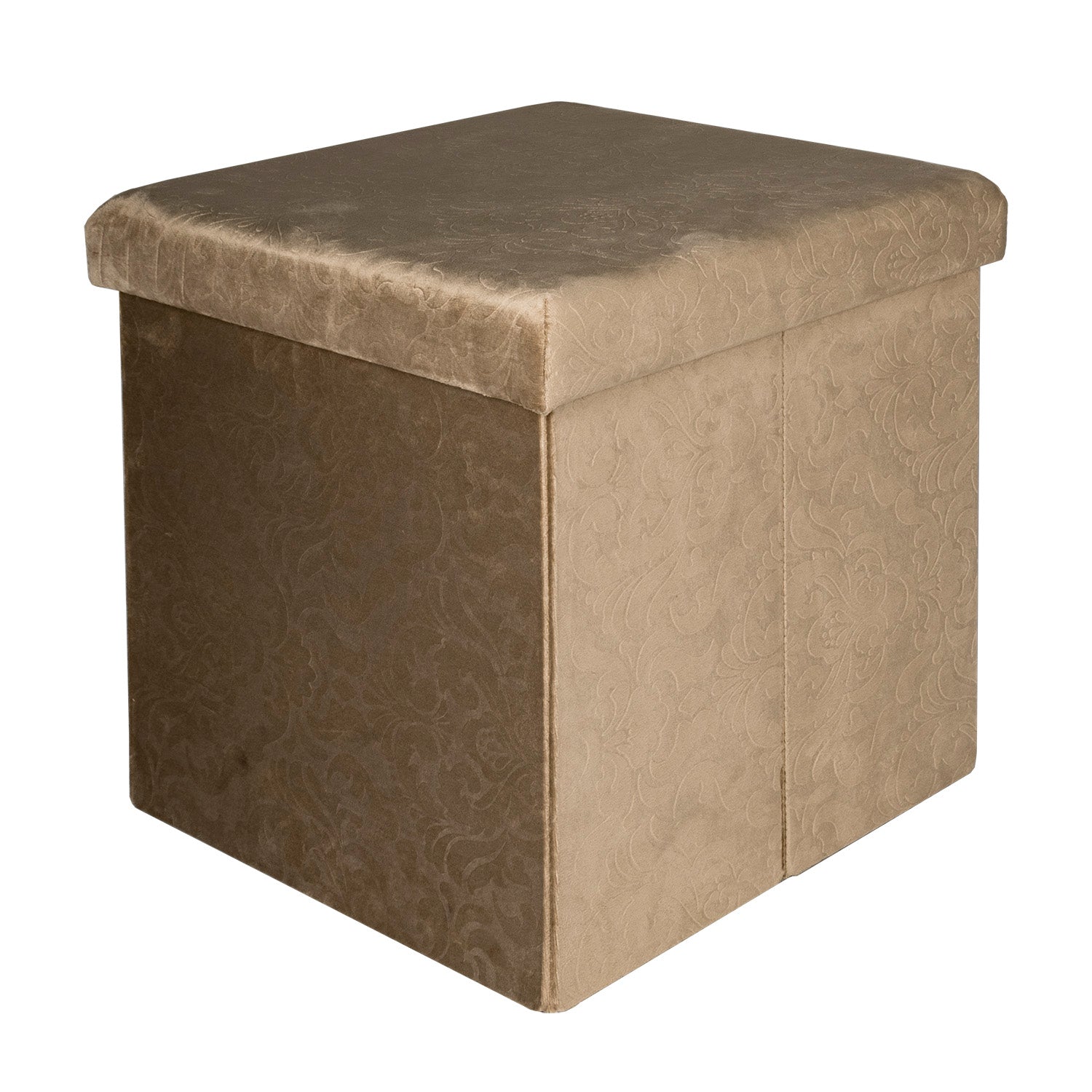 VESTIAMO CASA - Pouf Contenitore in Velluto Damascato Tortora  - h37,5x38x38 cm