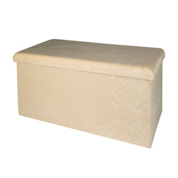 VESTIAMO CASA - Pouf Contenitore in Velluto Damascato Crema  - h38x76x38 cm