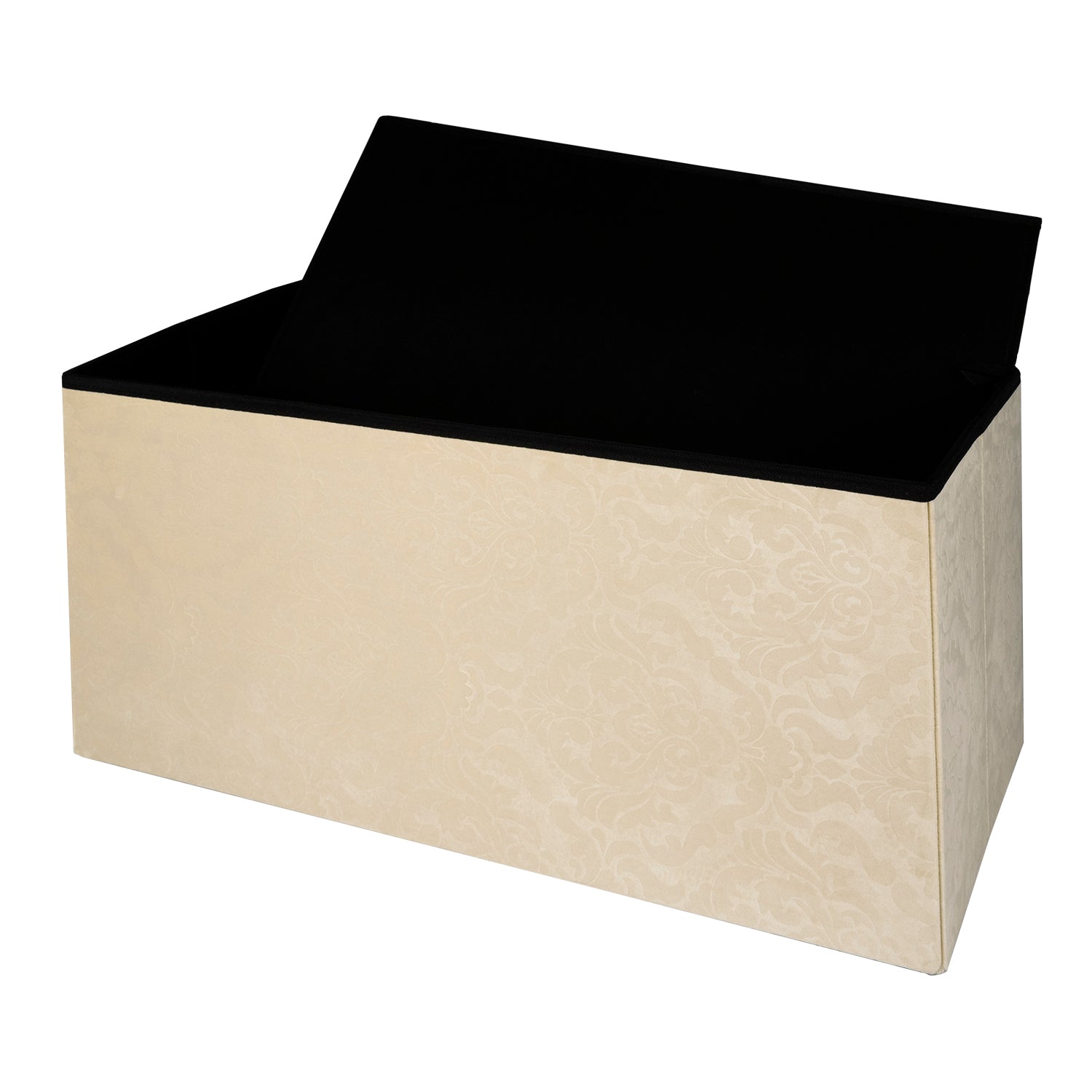VESTIAMO CASA - Pouf Contenitore in Velluto Damascato Crema  - h38x76x38 cm