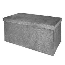 VESTIAMO CASA - Pouf Contenitore in Velluto Damascato Grigio  - h38x76x38 cm