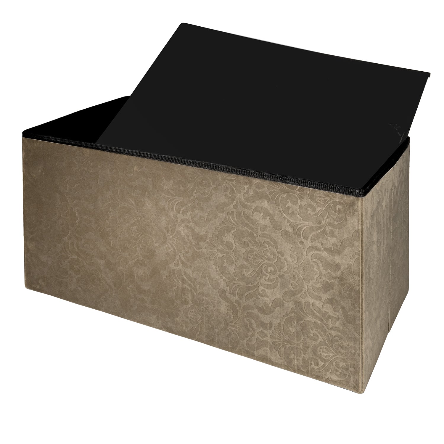 VESTIAMO CASA - Pouf Contenitore in Velluto Damascato Tortora  - h38x76x38 cm