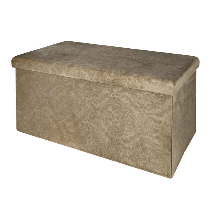 VESTIAMO CASA - Pouf Contenitore in Velluto Damascato Tortora  - h38x76x38 cm