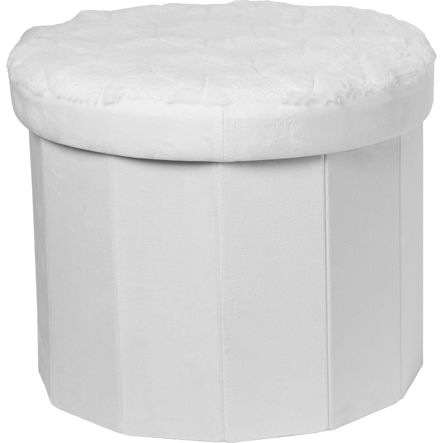 VESTIAMO CASA - Pouf Contenitore richiudibile Rivestimento in Damascato Bianco - h38 cm diametro 38 cm