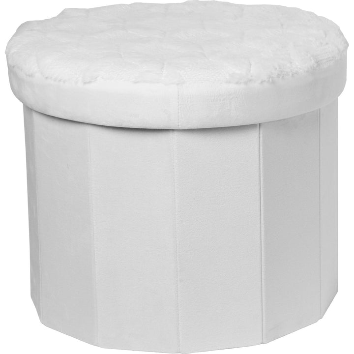 VESTIAMO CASA - Pouf Contenitore richiudibile Rivestimento in Damascato Bianco - h38 cm diametro 38 cm