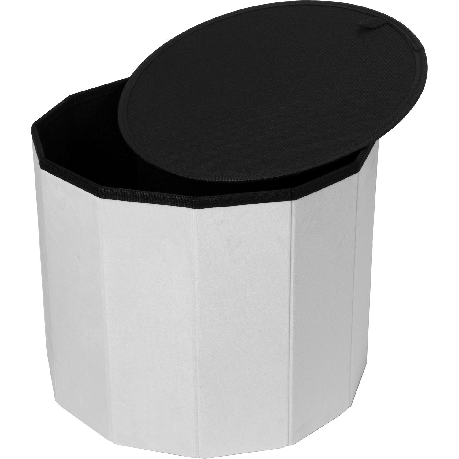 VESTIAMO CASA - Pouf Contenitore richiudibile Rivestimento in Damascato Bianco - h38 cm diametro 38 cm