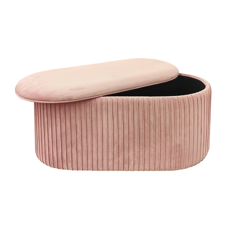 Pouf Contenitore Imbottito Ottagonale In Velluto Rosa Antico - 40x35 Cm - 4