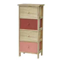 VESTIAMO CASA - Mobiletto multiuso 4 cassetti Legno Naturale Rosa e Salmone Linea Woodhandy - h79x30x23,5 cm