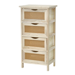 VESTIAMO CASA - Mobiletto multiuso 4 cassetti Legno Naturale e Polipropilene Effetto Rattan Linea Woodhandy - h73x36,5x26,5 cm