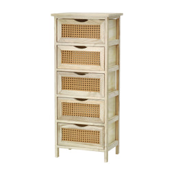 VESTIAMO CASA - Mobiletto multiuso 5 cassetti Legno Naturale e Polipropilene Effetto Rattan Linea Woodhandy - h89x36,5x26,5 cm