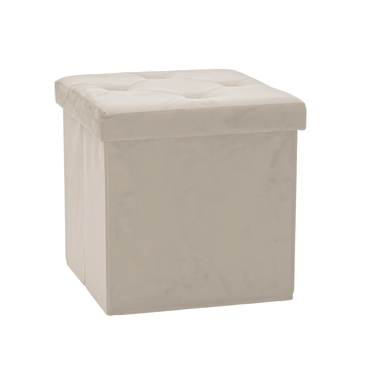 VESTIAMO CASA - Pouf Contenitore Richiudibile Crema in Velluto Sintetico h38x38x38 cm