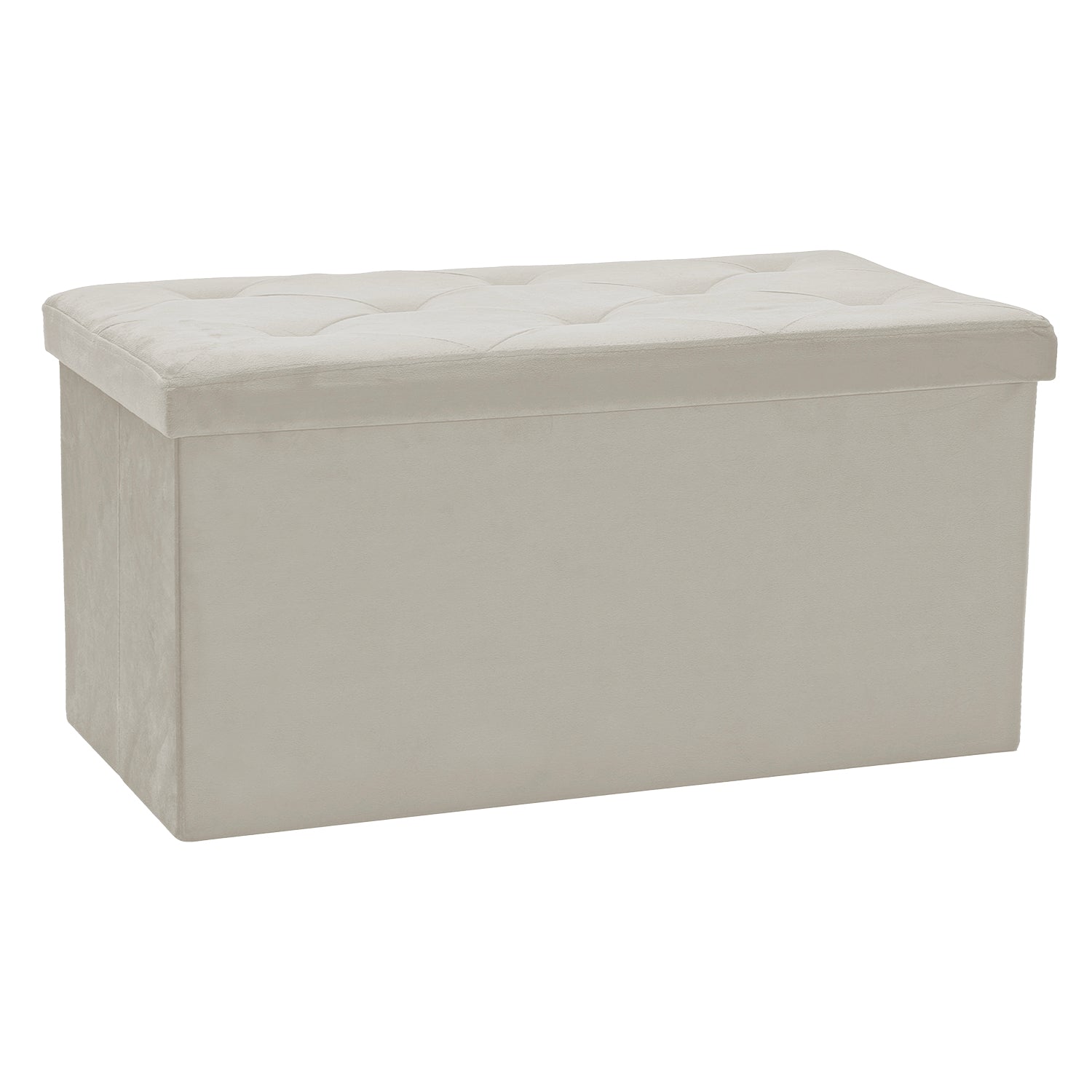 VESTIAMO CASA - Pouf Contenitore Richiudibile Crema in Velluto Sintetico h38x76x38 cm