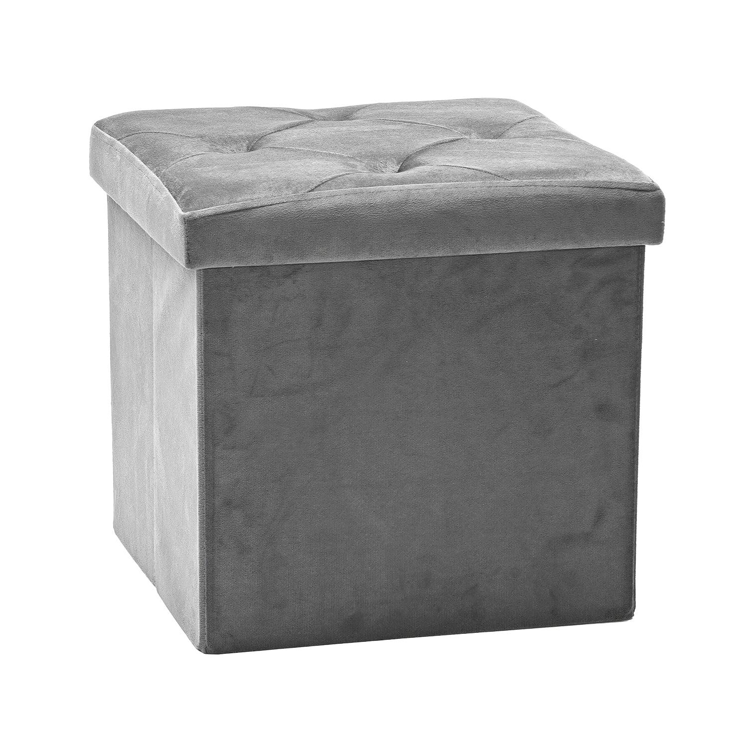 VESTIAMO CASA - Pouf Contenitore Richiudibile Grigio in Velluto Sintetico h38x38x38 cm