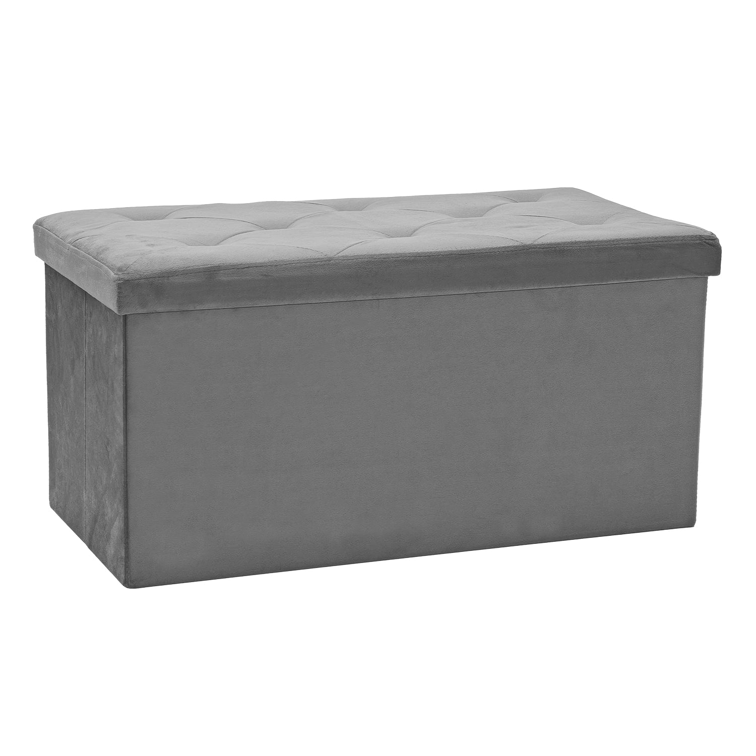VESTIAMO CASA - Pouf Contenitore Richiudibile Grigio in Velluto Sintetico h38x76x38 cm