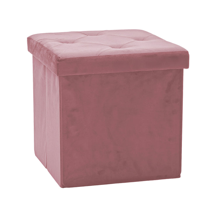 VESTIAMO CASA - Pouf Contenitore Richiudibile Rosa in Velluto Sintetico h38x38x38 cm
