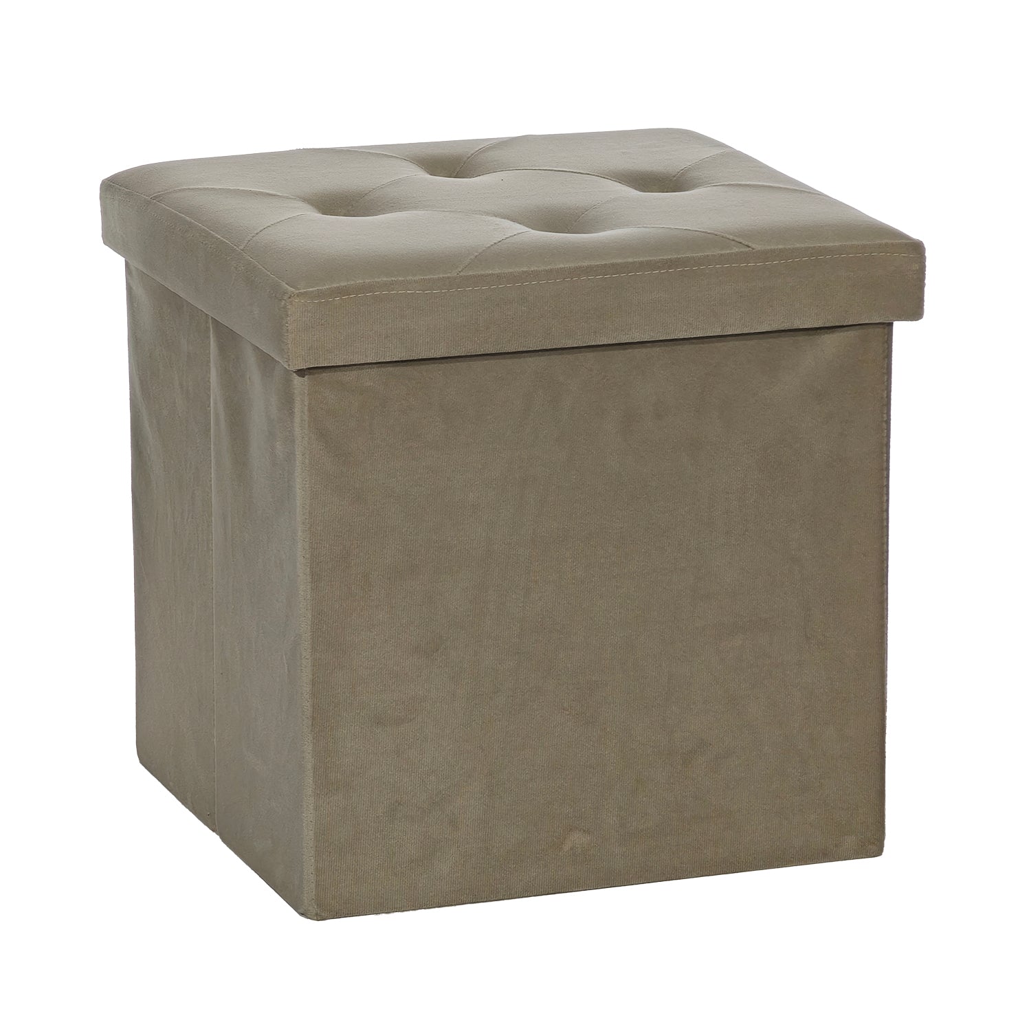 VESTIAMO CASA - Pouf Contenitore Richiudibile Tortora in Velluto Sintetico h38x38x38 cm