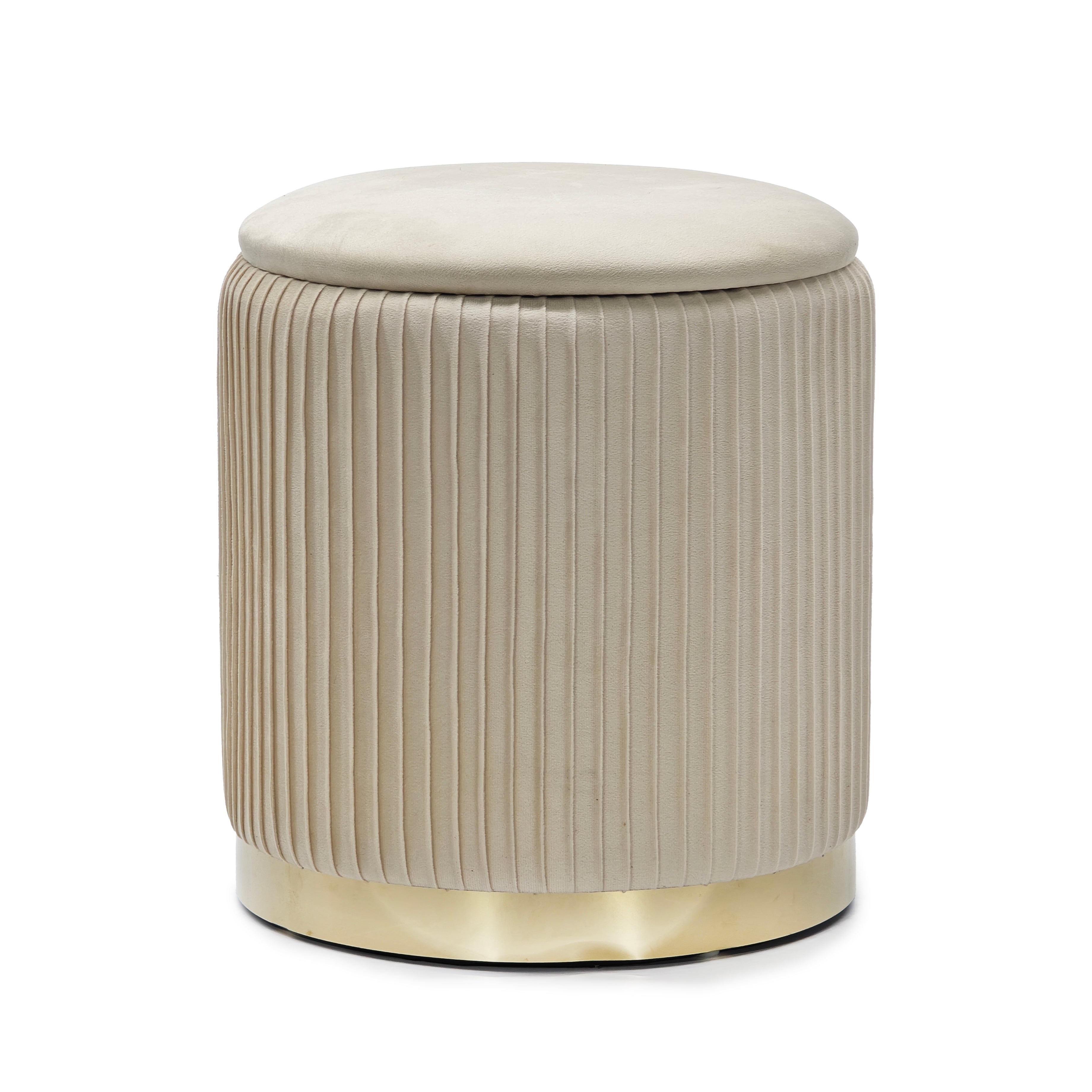 VESTIAMO CASA - Pouf Contenitore Crema in Velluto Sintetico - h42 cm diametro 36 cm