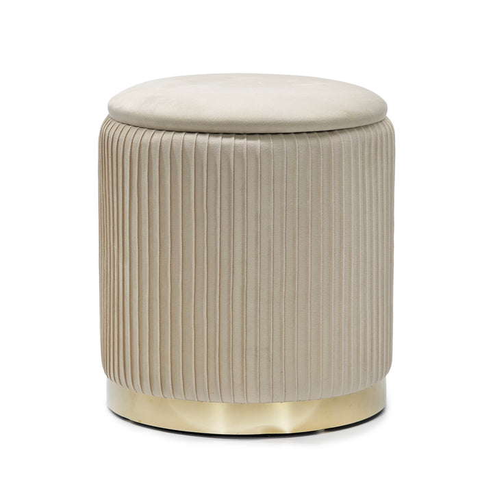 VESTIAMO CASA - Pouf Contenitore Crema in Velluto Sintetico - h42 cm diametro 36 cm