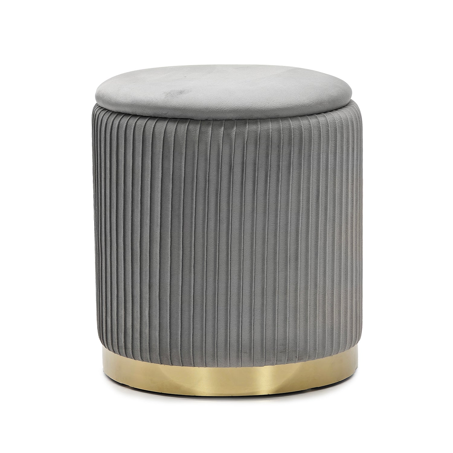 VESTIAMO CASA - Pouf Contenitore Grigio in Velluto Sintetico - h42 cm diametro 36 cm