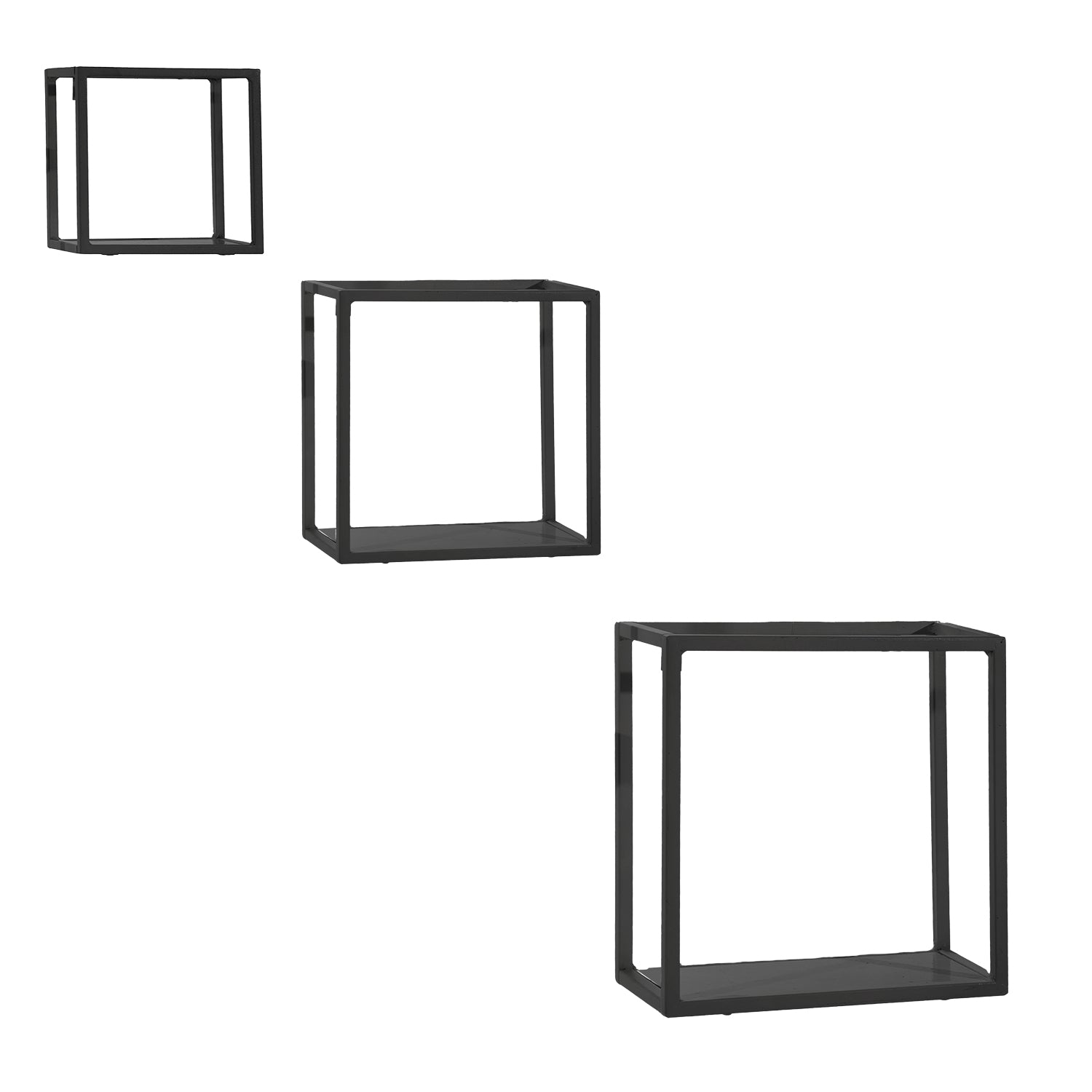 VESTIAMO CASA - Mensole Cubo da Parete in Metallo Nero - Set 3 Pezzi